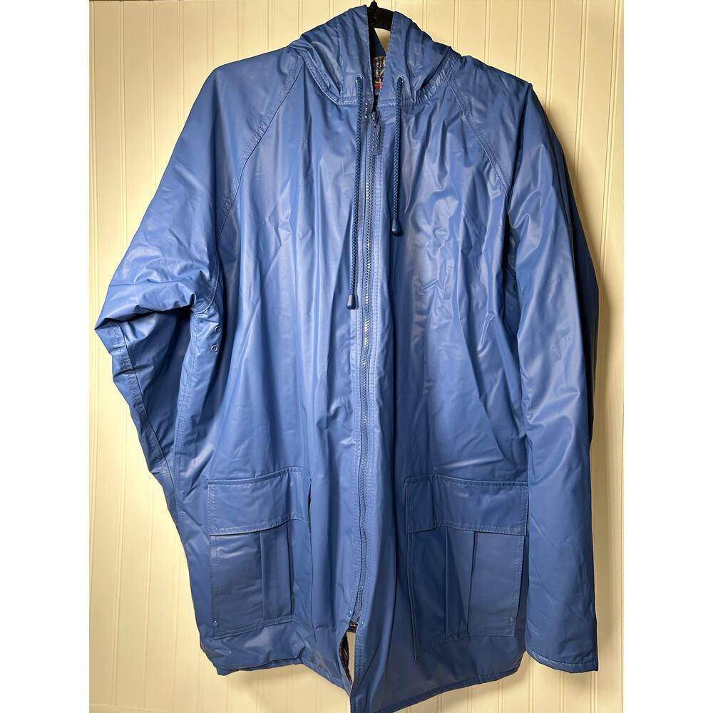 Totes Raincoat Women’s Large Blue Hooded Plaid Cuffs